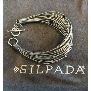 NEW SILPADA B2143  Sterling Silver, Hematite, Glass and Leather Bracelet